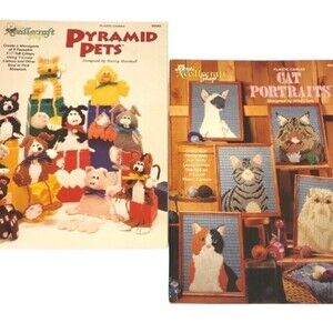 Vintage Plastic Canvas Instruction Booklets Cat Portraits and Poseable Pets